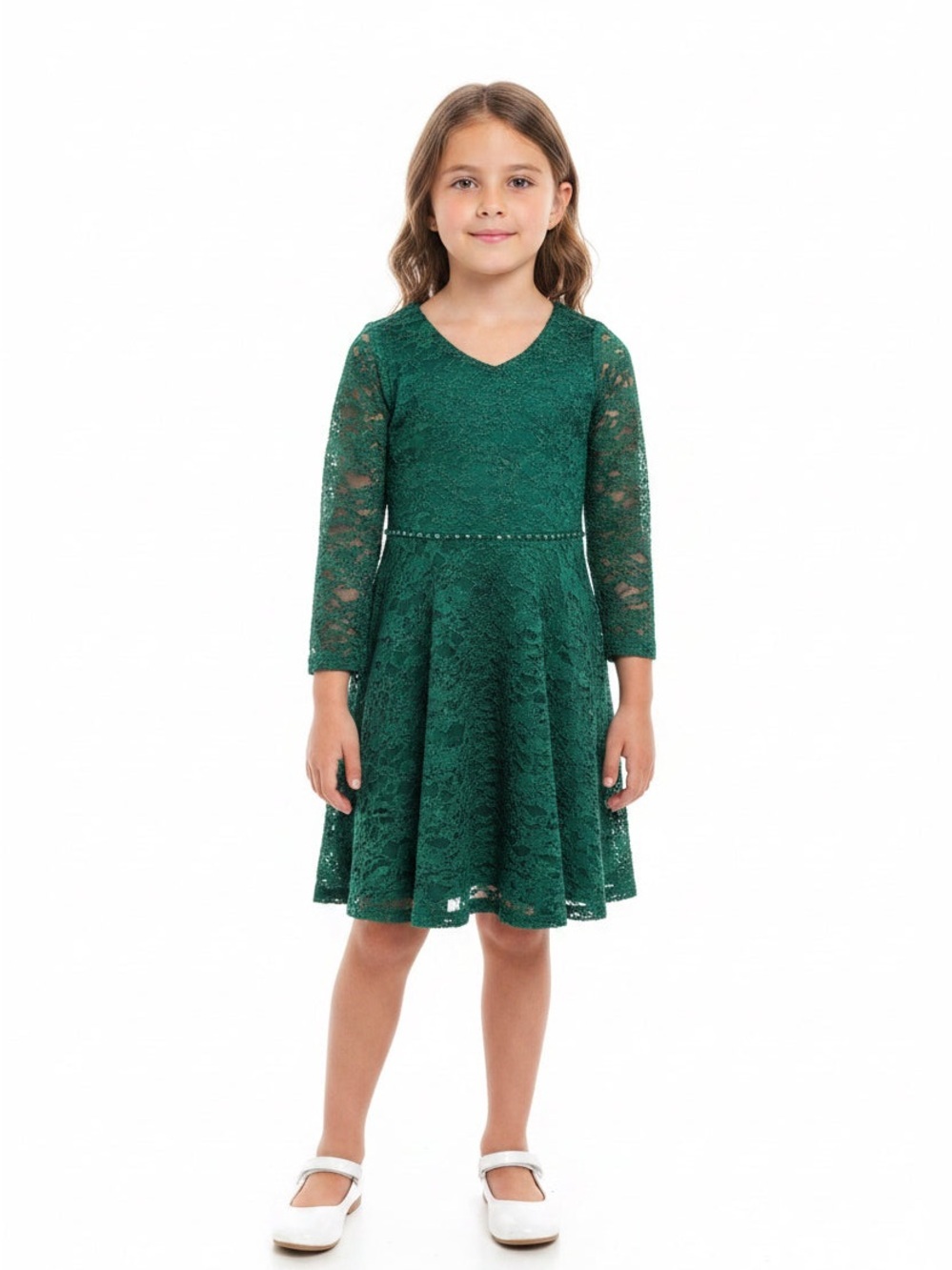 Xtraordinary Girls' Emerald Green Lace Party Dress